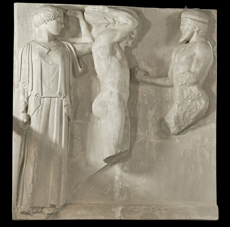 Herakles i Atlas. Metopa ze świątyni Zeusa w Olimpii