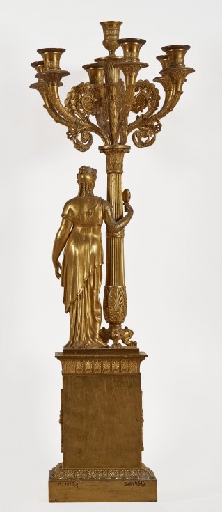 Kandelabr 7-świecowy w formie drzewa-kolumny z postacią kobiety w antycznych szatach - 3
