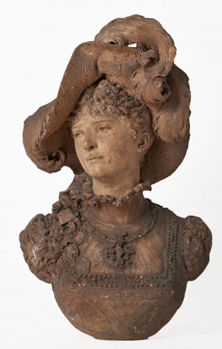Popiersie kobiety w kapeluszu z piórami - 1