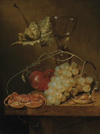 Still Life with Grapes, Wine Glass and a Crab - 1