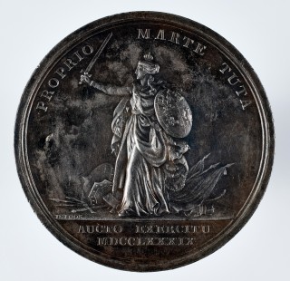Medal z pomnikiem konnym Jana III i personifikacją Polonii z mieczem i tarczą - 2