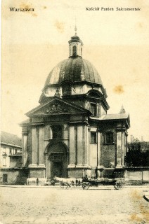 Kościół Sakramentek na przedwojennej pocztówce, Warszawa 