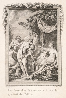 Rysunek przedstawiający Artemidę, która odkrywa brzemienność Kallisto.