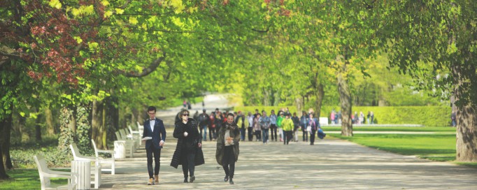 Spacerowicze w łazienkowskich ogrodach.