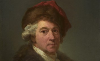 Portret Marcello Bacciarellego, mającego czerwone nakrycie głowy. 